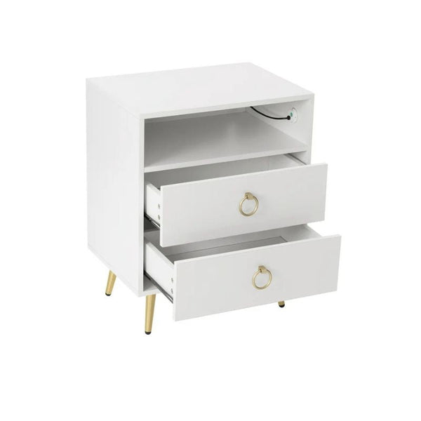 Amelia Modern Led Bedside Table With Usb And Power Socket White X 2 Bedside Tables