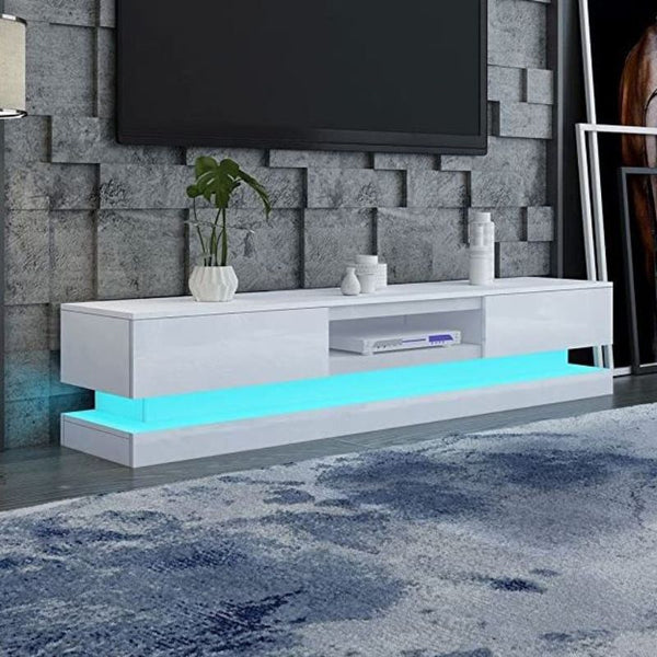 Modern High Gloss Led Rgb Tv Entertainment Unit With Storage 220Cm White Tv Stands & Entertainment Units