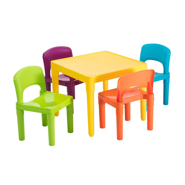 Kids Plastic 5 Piece Table & 4 Chairs Set (Multicoloured) Kids Play Table & Chair Sets