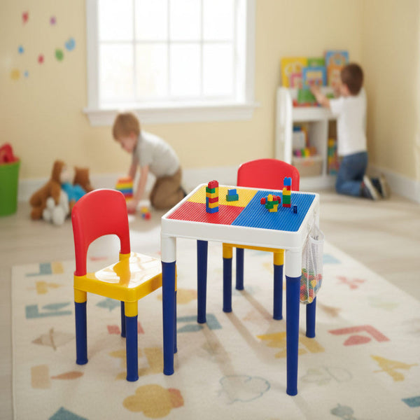 Children's 2 In 1 Building Blocks Table & Chairs Set W/ 100 Kids Play Table & Chair Sets