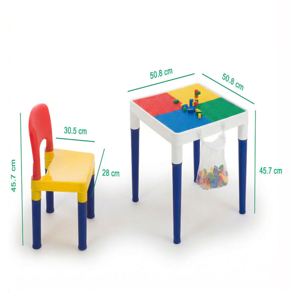 Children's 2 In 1 Building Blocks Table & Chairs Set W/ 100 Kids Play Table & Chair Sets
