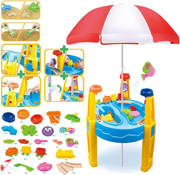 Outdoor Sand And Water Table Toy With Umbrella (28 Pcs Accessories) Sandpit Toys