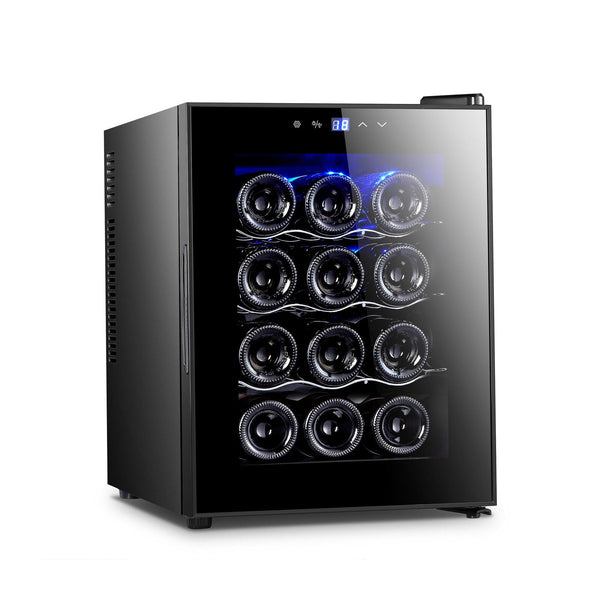 12 Bottle Thermoelectric Wine Fridge 65W Uv Protected Glass Door Soft Led Illumination Wine Fridges