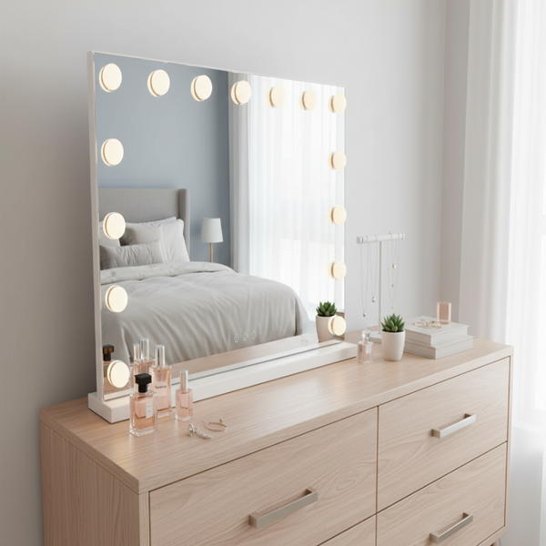 Led Beauty Mirror With 15 Bulbs Colour Settings Usb A And White 58 48Cm Makeup Mirrors