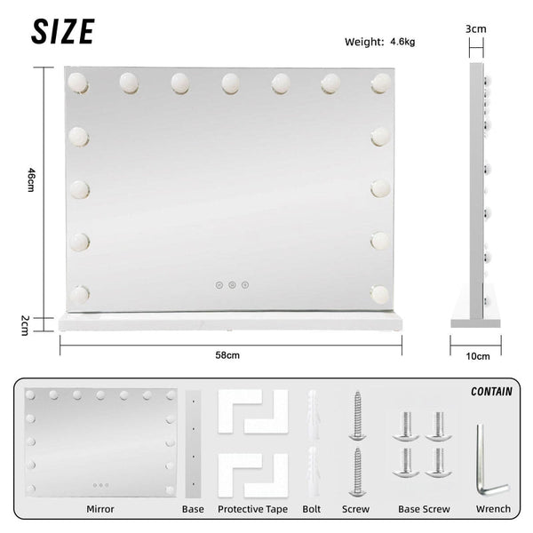 Led Beauty Mirror With 15 Bulbs Colour Settings Usb A And White 58 48Cm Makeup Mirrors