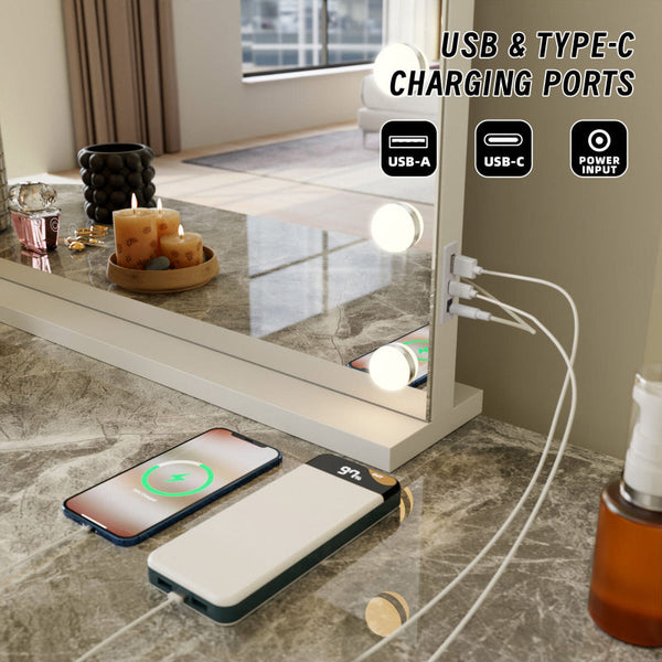 Led Beauty Mirror With 15 Bulbs Colour Settings Usb A And White 58 48Cm Makeup Mirrors