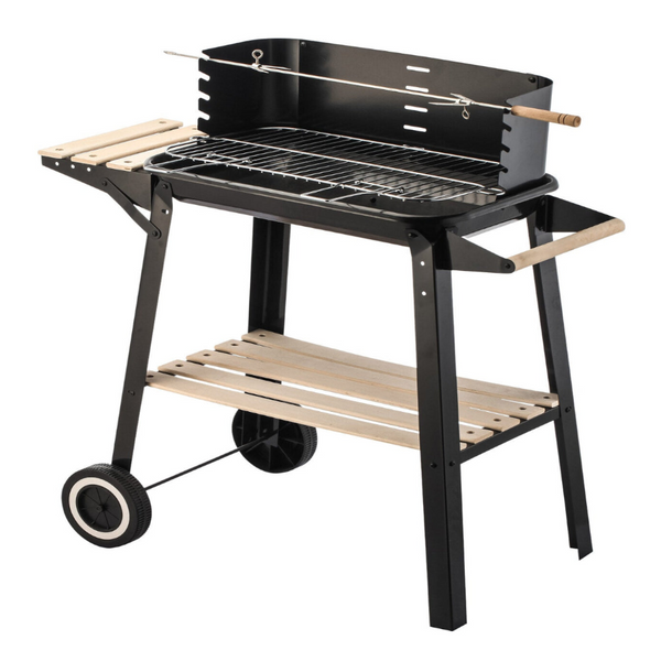 Charcoal Grill Bbq With Manual Rotisserie Stick On Trolley Stand Barbecues Grills & Smokers