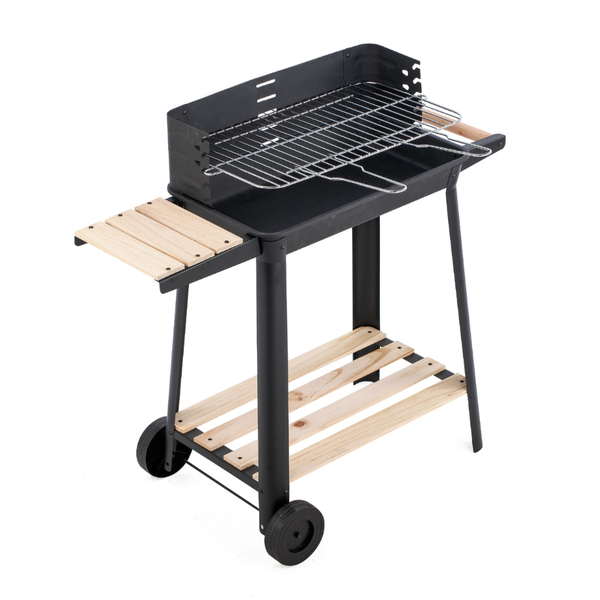 Charcoal Grill Bbq With Manual Rotisserie Stick On Trolley Stand Barbecues Grills & Smokers