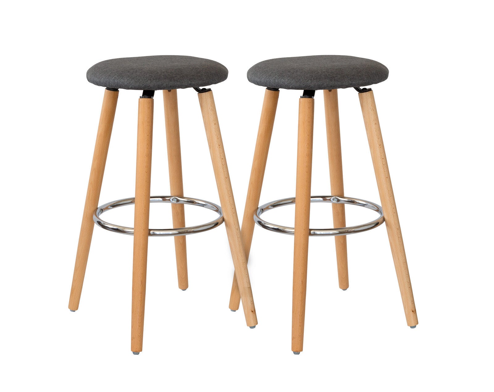 Hacienda 2 Cotton/Steel Modern Padded Barstools (Grey/Wood) Benches Bar Stools