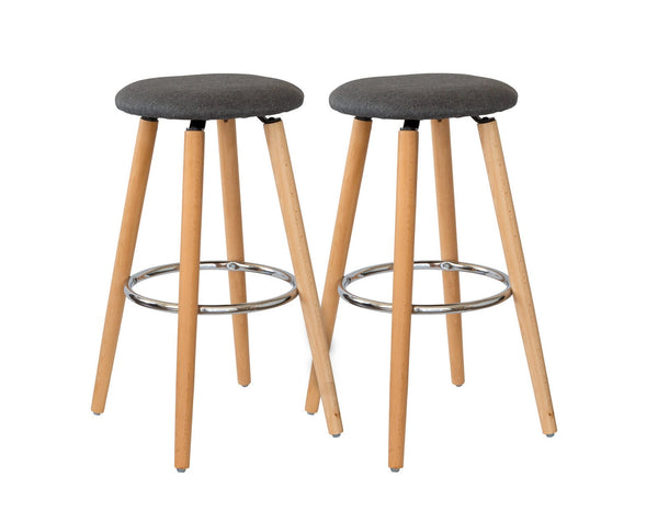 Hacienda 2 Cotton/Steel Modern Padded Barstools (Grey/Wood) Benches Bar Stools