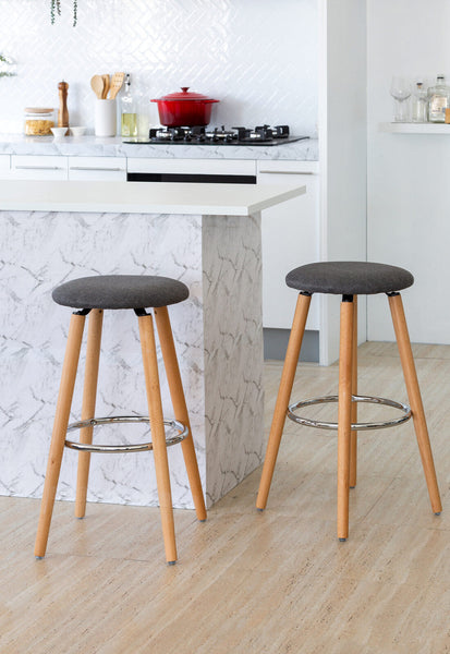 Hacienda 2 Cotton/Steel Modern Padded Barstools (Grey/Wood) Benches Bar Stools