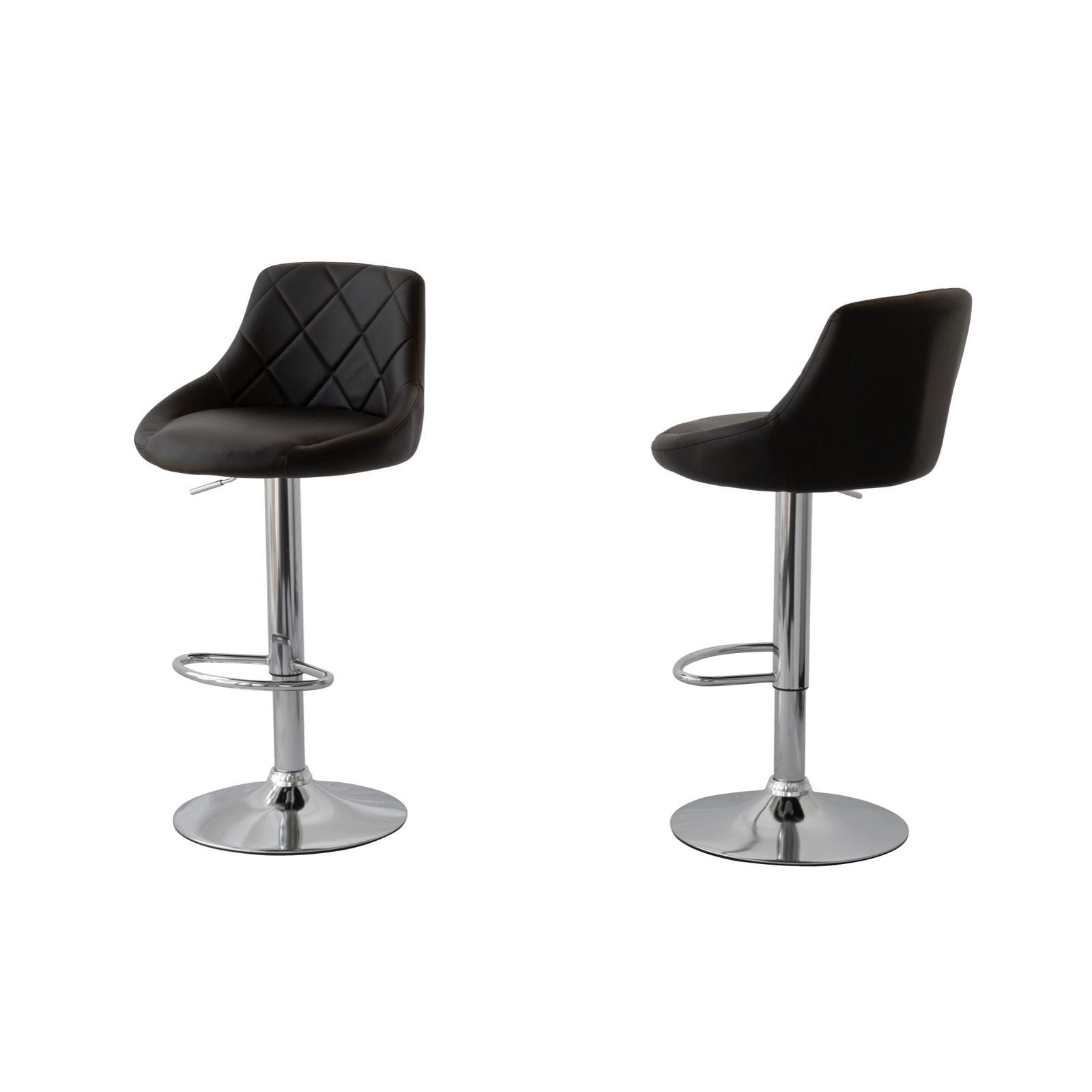 Black Padded Leather Barstools With Adjustable Height 2 Diamond Style Benches Bar Stools