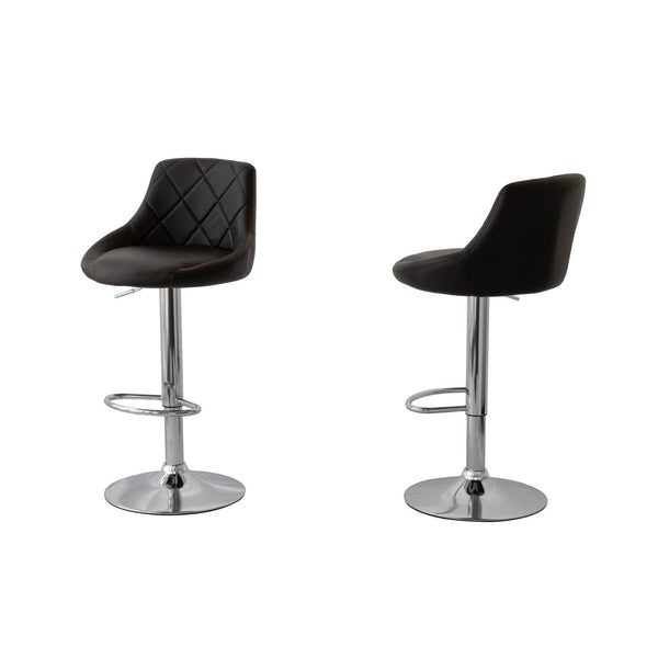 Black Padded Leather Barstools With Adjustable Height 2 Diamond Style Benches Bar Stools