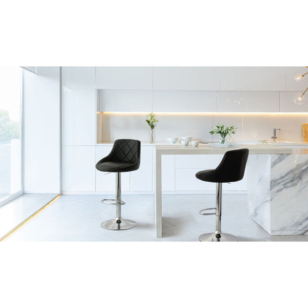 Black Padded Leather Barstools With Adjustable Height 2 Diamond Style Benches Bar Stools