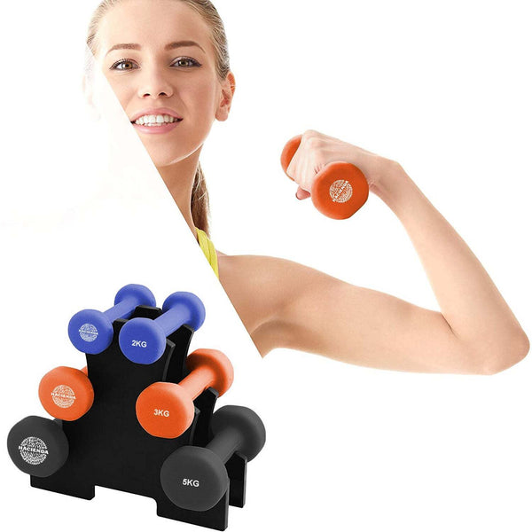 7Pc 2/3/5Kg 20Kg Total Weighted Dumbbell Gym Set For Exercise W/Rack Dumbbells
