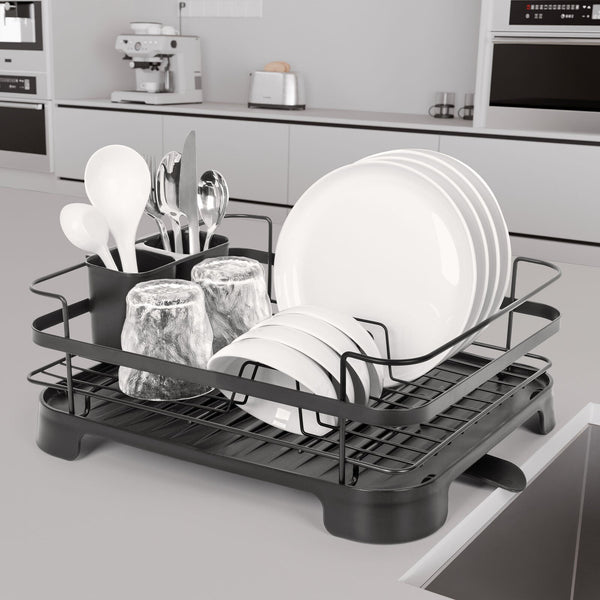Steel Frame Dish Drying Rack Durable Steel Frame Removable Utensil Holder Compact Size For Small Kitchens & Apartments Racks & Holders