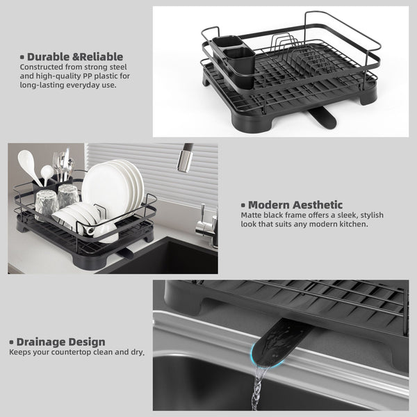 Steel Frame Dish Drying Rack Durable Steel Frame Removable Utensil Holder Compact Size For Small Kitchens & Apartments Racks & Holders