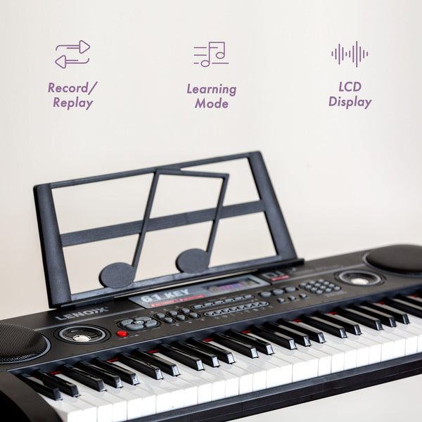 61 Key Electronic Learning Piano Keyboard Light Up Keys Lcd Display With Music Stand Holder Electronic Keyboards