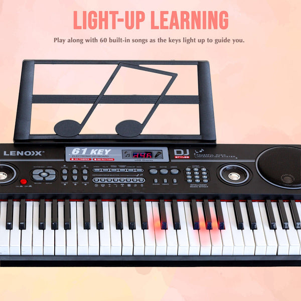 61 Key Electronic Learning Piano Keyboard Light Up Keys Lcd Display With Music Stand Holder Electronic Keyboards