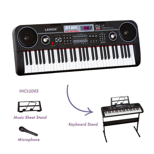 61 Key Electronic Learning Piano Keyboard Light Up Keys Lcd Display With Music Stand Holder Electronic Keyboards