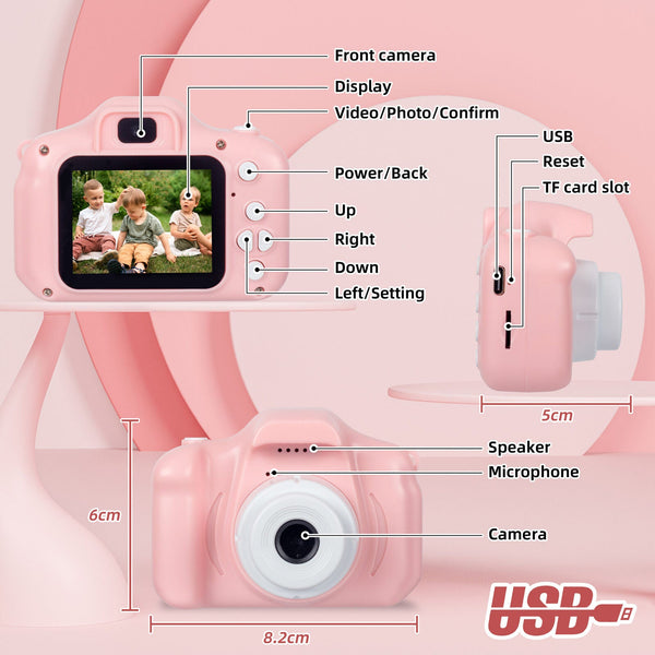 Kids Digital Dual Lens Camera 4X Zoom And Hd Video Recording (Pink) Digital Cameras