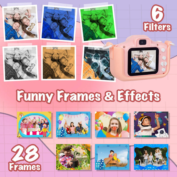 Kids Digital Dual Lens Camera 4X Zoom And Hd Video Recording (Pink) Digital Cameras