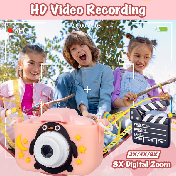 Kids Digital Dual Lens Camera 4X Zoom And Hd Video Recording (Pink) Digital Cameras