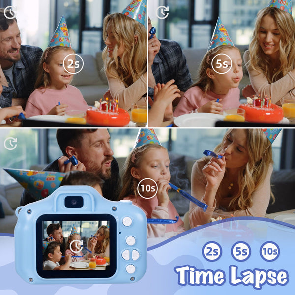 Kids Digital Dual Lens Camera 4X Zoom And Hd Video Recording (Blue) Digital Cameras