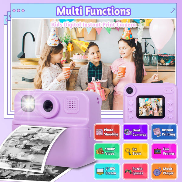 Kids 48Mp Instant Print Camera With Dual Lens And 1080P Hd Video Digital Cameras