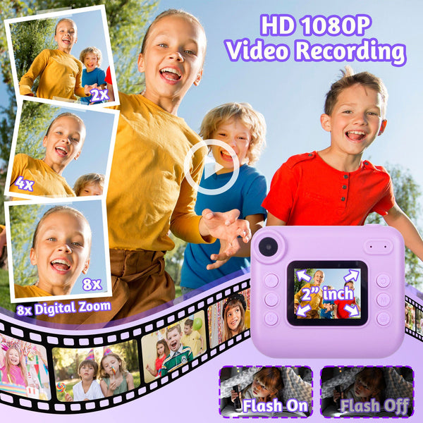 Kids 48Mp Instant Print Camera With Dual Lens And 1080P Hd Video Digital Cameras