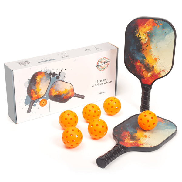 Hacienda Pickleball Set With 6 Aerodynamic Balls And 2 Fiberglass Paddles Racquets