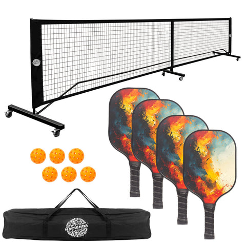Hacienda Pickleball Set With 4 Fiberglass Paddles 6 Balls Net And Carry Bag Racquets