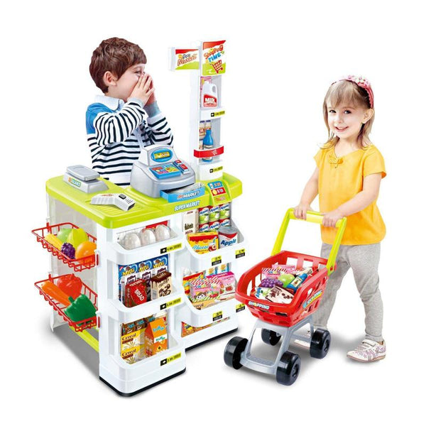Gem Toys Children's Home Supermarket W/ Cash Register Trolly Fruit & More Pretend Shops