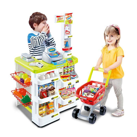 Gem Toys Children's Home Supermarket W/ Cash Register Trolly Fruit & More Pretend Shops