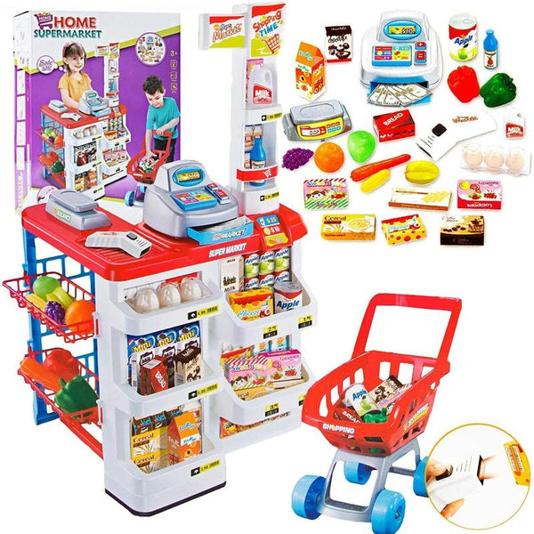 Gem Toys Children's Home Supermarket W/ Cash Register Trolly Fruit & More Pretend Shops