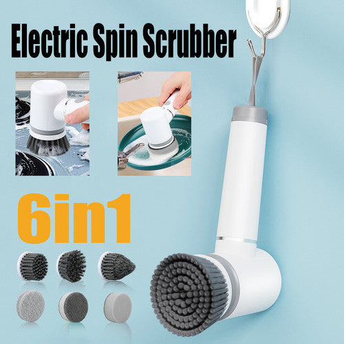 Cordless Electric Spin Scrubber With 6 Head Kit For Auto Cleaning Mops Brooms & Scrubbers