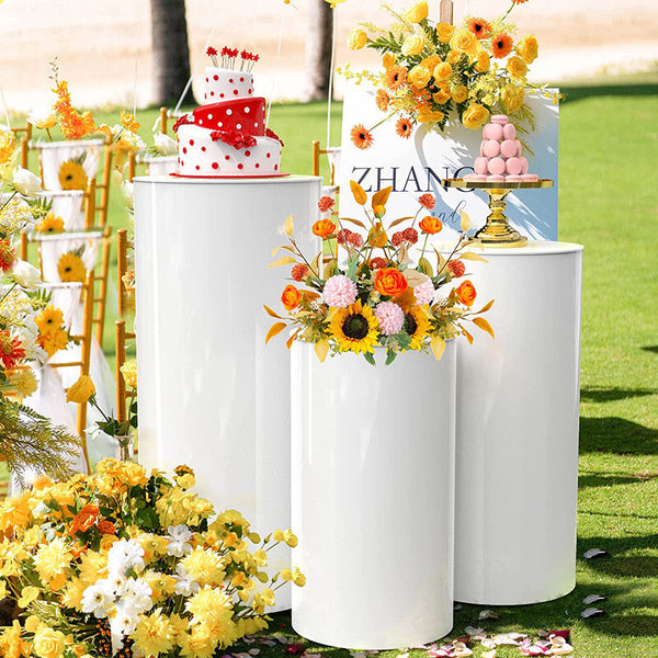 3Pcs Metal Round Plinth Cylinder Pedestal Stand Wedding Decoration Cake Flower Venue Decorations