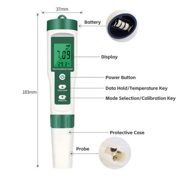 7 In 1 Ph Meter Tds/Ec/Salt/Temp Water Quality Monitor Tester Pen Pool Aquarium Pool Water Testing & Kits
