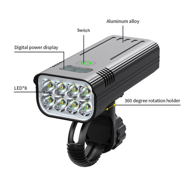 Waterproof Bike Light Set With Digital Battery Display Aluminum Alloy 360A Mount Lights & Reflectors