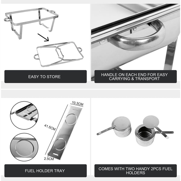 9L Chafing Dish Set Buffet Pan Bain Marie Bow Stainless Steel Food Warmer(2*4.5L) Countertop Food Warmers