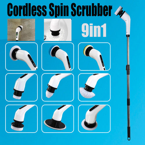 9In1 Electric Spin Scrubber Turbo Cleaning Brush Cordless Chargeable Tool Mops Brooms & Scrubbers