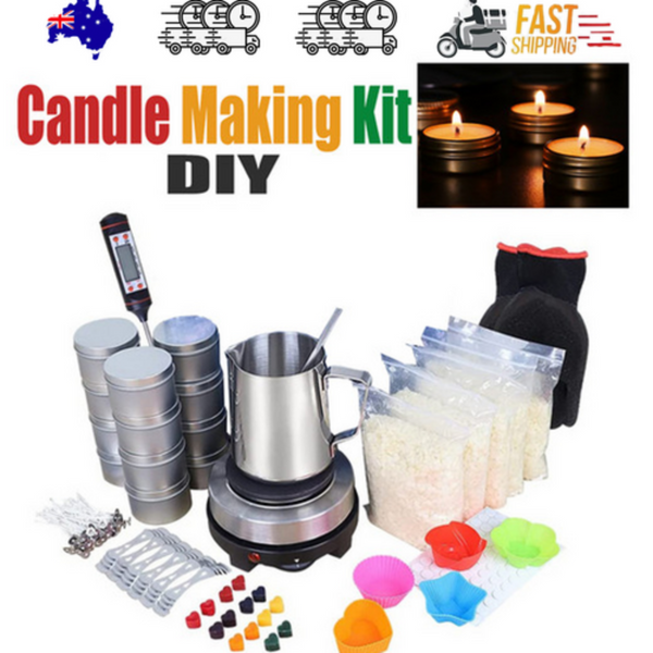 Diy Candle Making Kit 1Kg Wax Bean Electric Melter Pouring Pot Thermometer Candle & Soap Making Kits