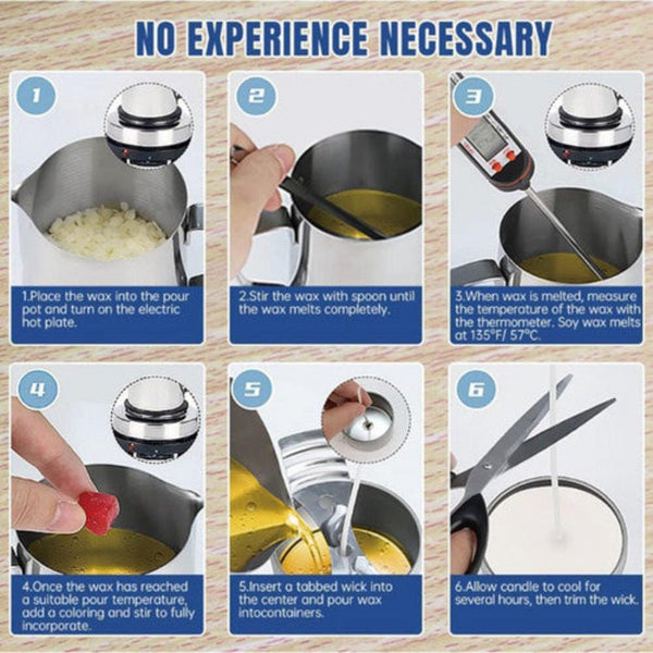 Diy Candle Making Kit 1Kg Wax Bean Electric Melter Pouring Pot Thermometer Candle & Soap Making Kits