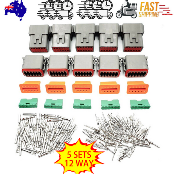 5 Sets Deutsch Dt Series Multi Plug Waterproof Connector 12 Way Pin Kit Wire & Cable Connectors