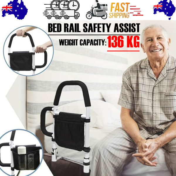 Bed Rail Safety Assist For Elderly Adults With Storage Pocket Headboards & Footboards