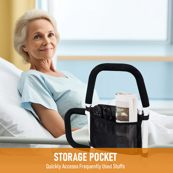 Bed Rail Safety Assist For Elderly Adults With Storage Pocket Headboards & Footboards