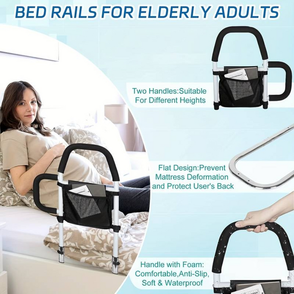 Bed Rail Safety Assist For Elderly Adults With Storage Pocket Headboards & Footboards