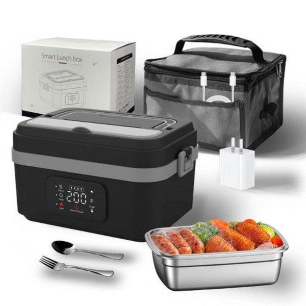 1L Cordless Electric Heated Lunch Box 16000Mah 60W 304 Stainless Steel Black And Gray Lunchboxes