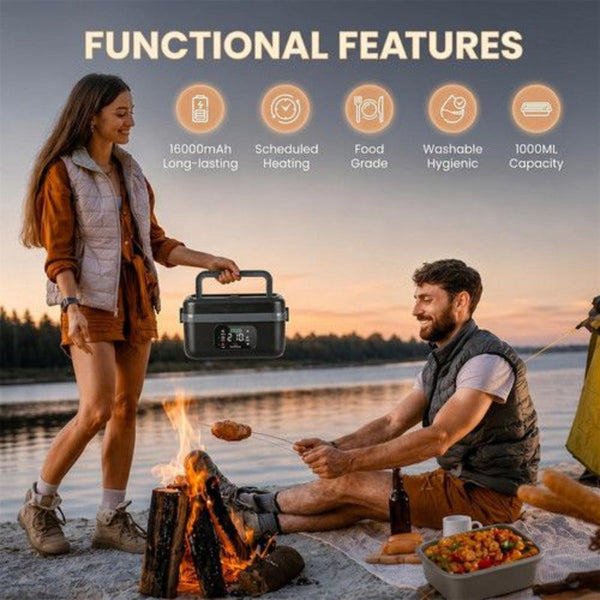 1L Cordless Electric Heated Lunch Box 16000Mah 60W 304 Stainless Steel Black And Gray Lunchboxes