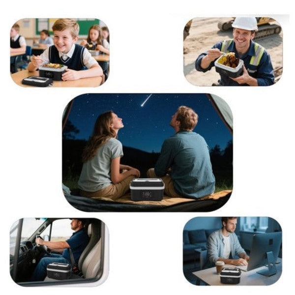 1L Cordless Electric Heated Lunch Box 16000Mah 60W 304 Stainless Steel Black And Gray Lunchboxes